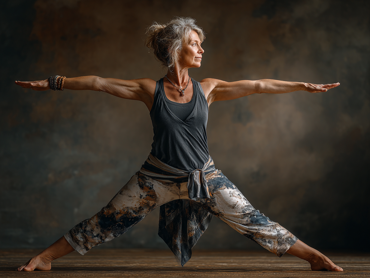 Група старших людей медитує в красивому саду