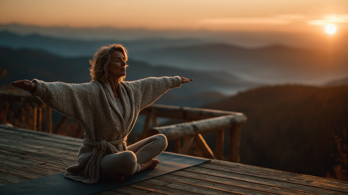 Інструктор показує йога-вправи групі старших людей на природі